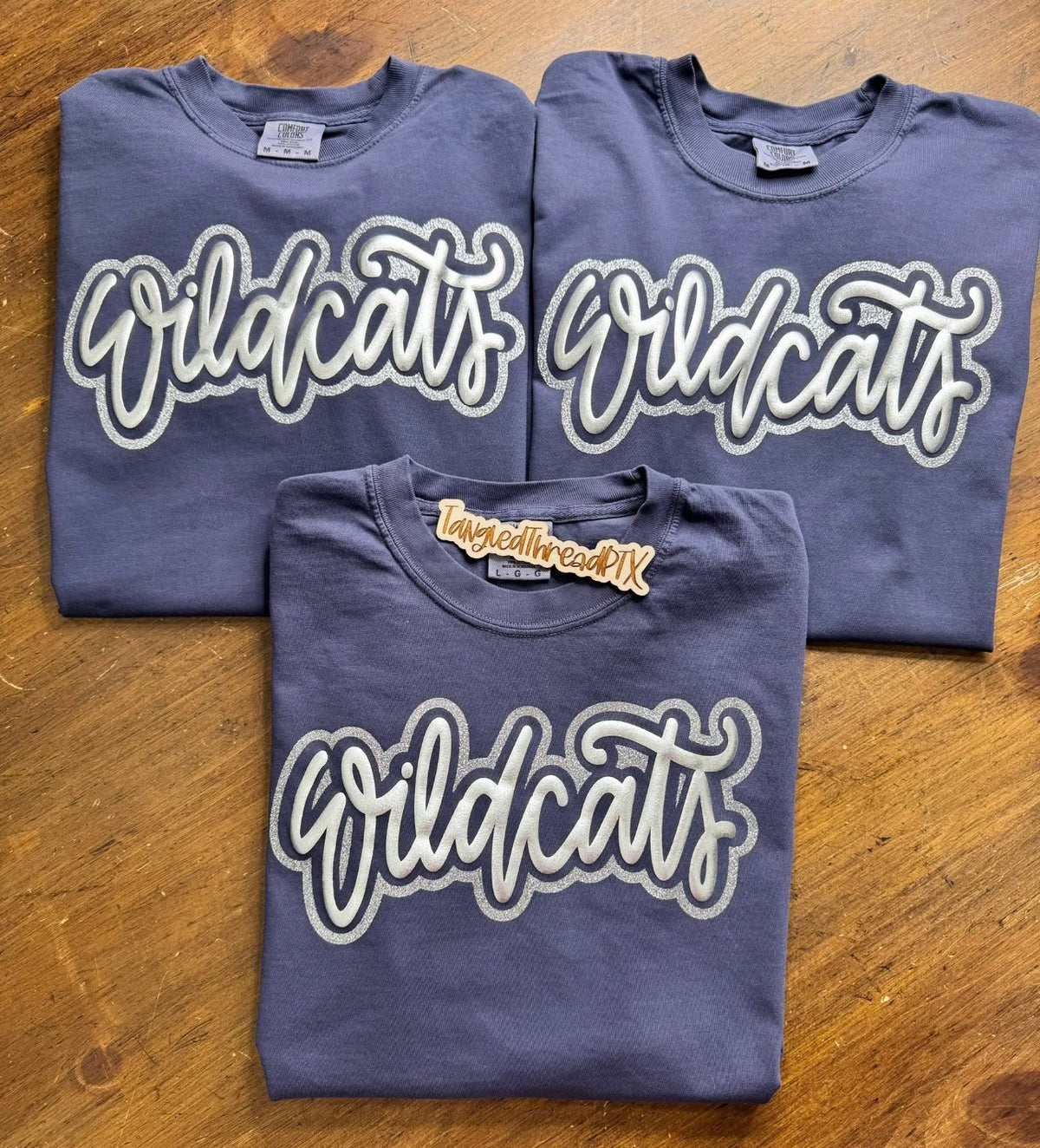 Navy Script White Wildcats PUFF  Outlined Silver Glitter