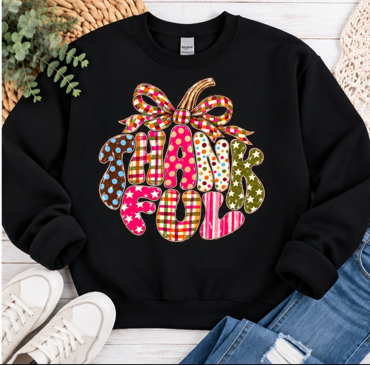 Plaid & Dots Thankful Pumpkin Sweatshirt