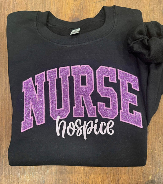 Black Hospice Nurse - Purple HTV - Embroidered