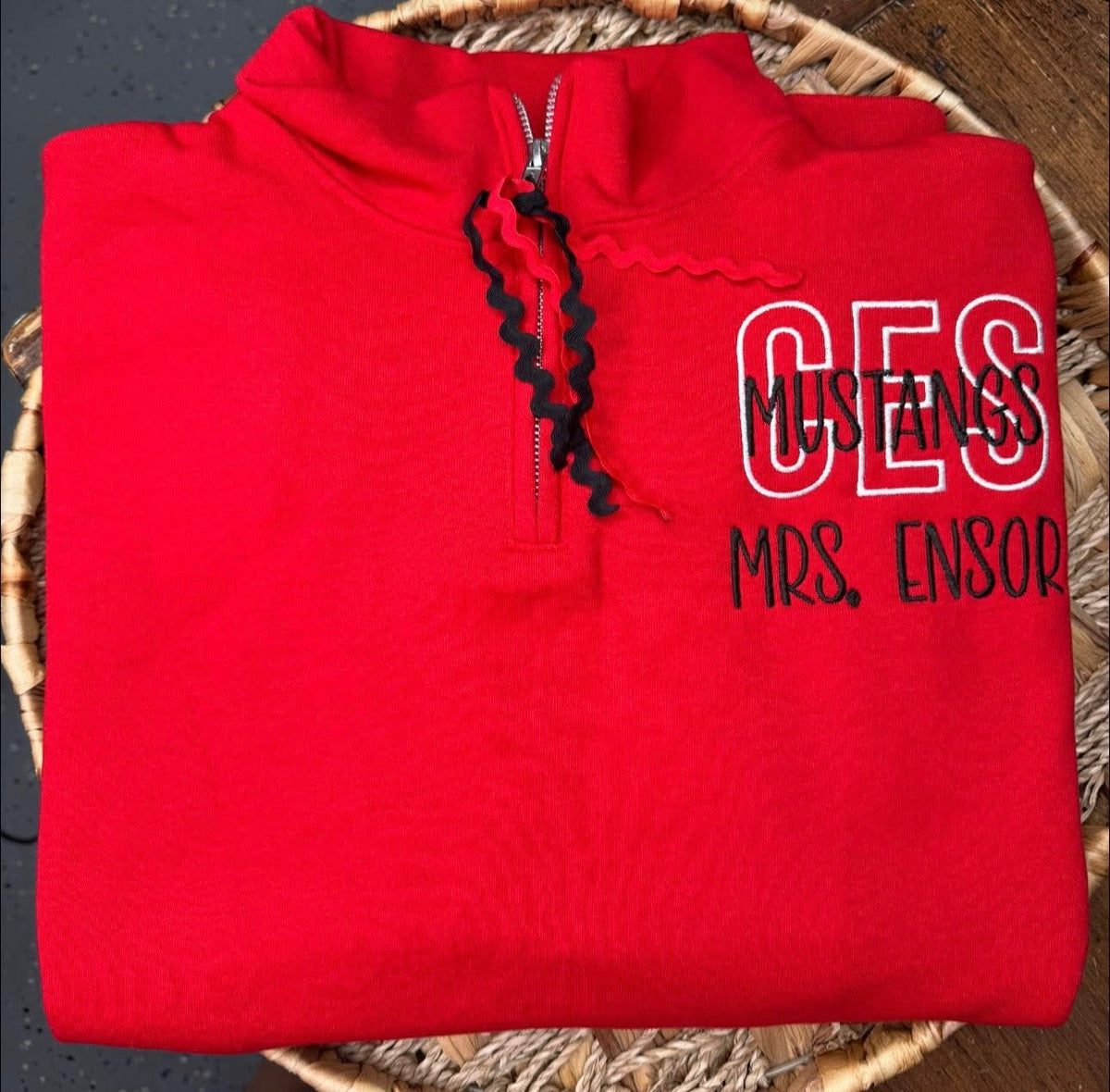 Red CES Mustangs 1/4 Zip Personalized Sweatshirt