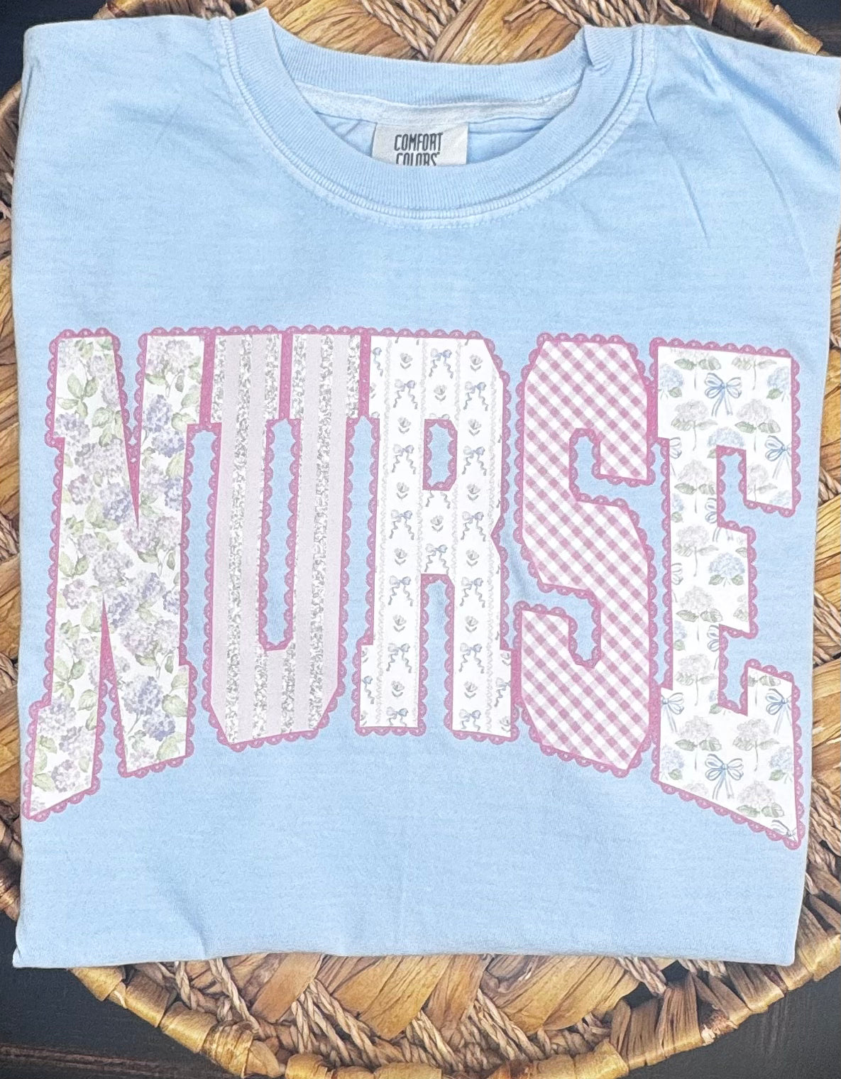 Patchwork Nurse - Hydrangea Blue Comfort Colors