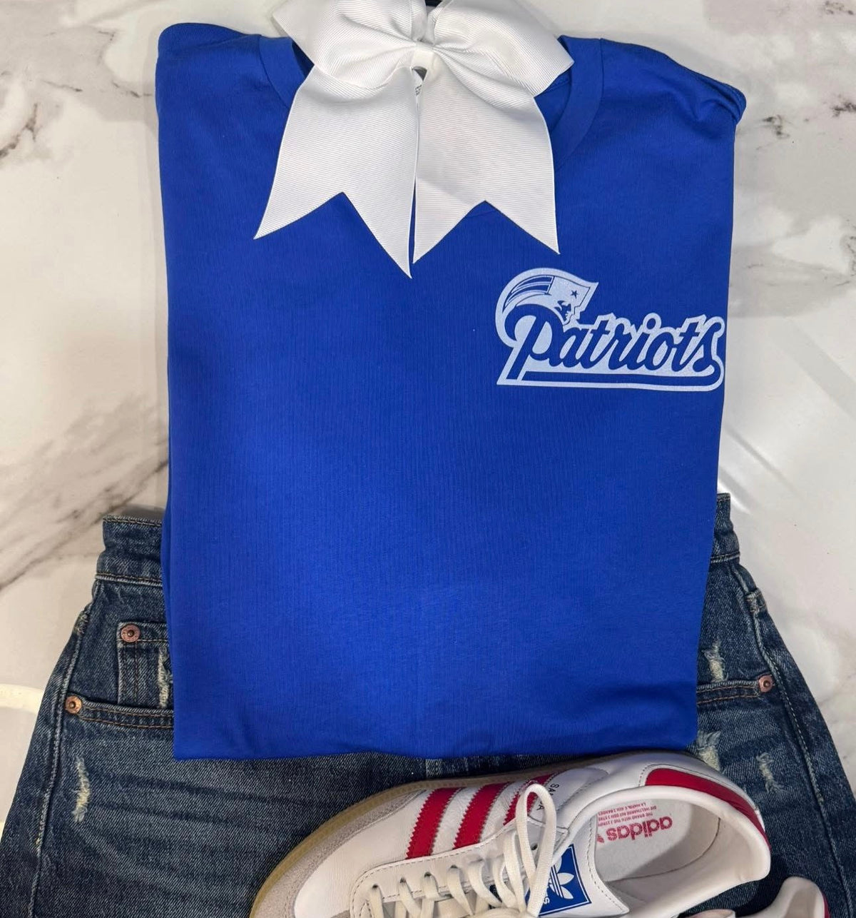 Royal Blue Patriots - White Collage Sweatshirt