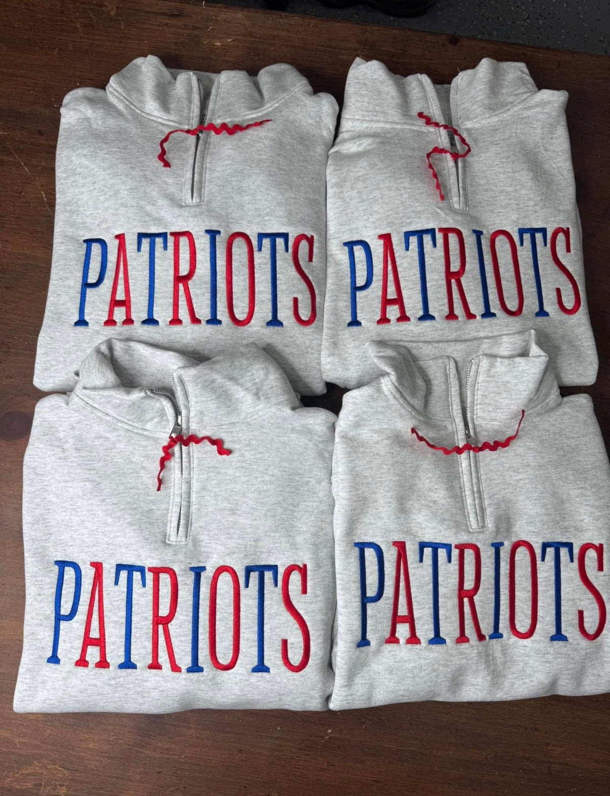Patriots - Tall Letters - Alternating Thread Colors - 1/4 Zip - Embroidered