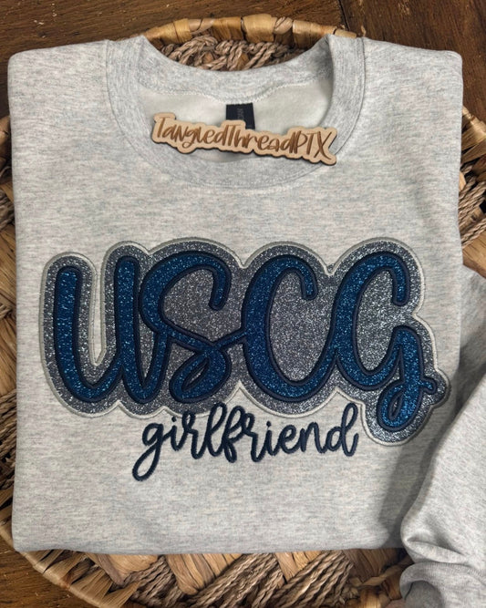USCG Girlfriend - Embroidered Sport Gray Sweatshirt