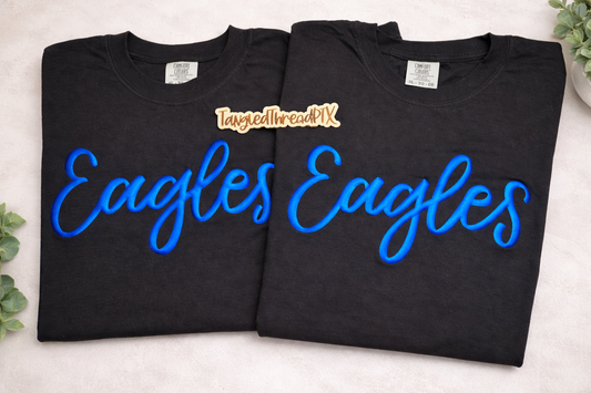 Eagles - Royal Blue Metallic Puff—Black Comfort Colors