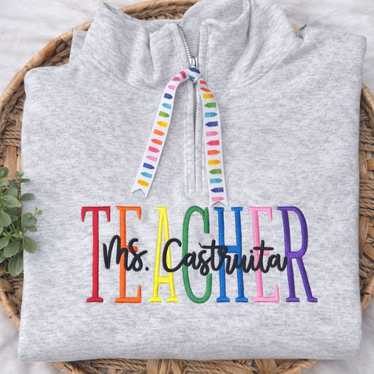 TEACHER -Primary Colors - Embroidered -Personalized