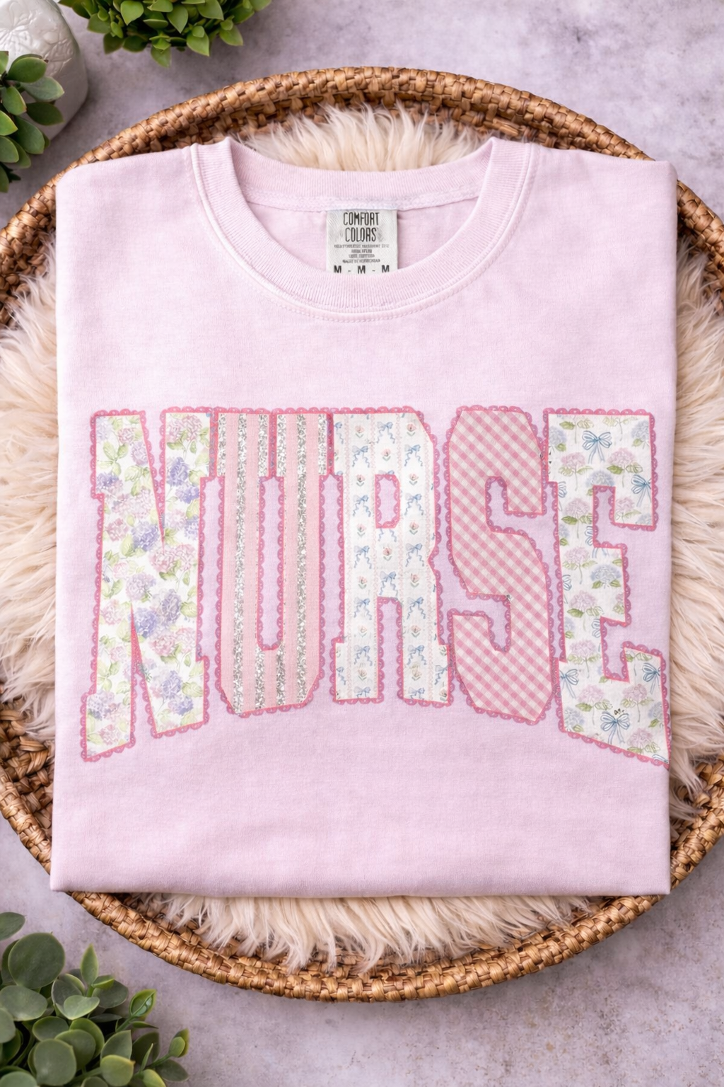 Patchwork Nurse - Hydrangea Blue Comfort Colors