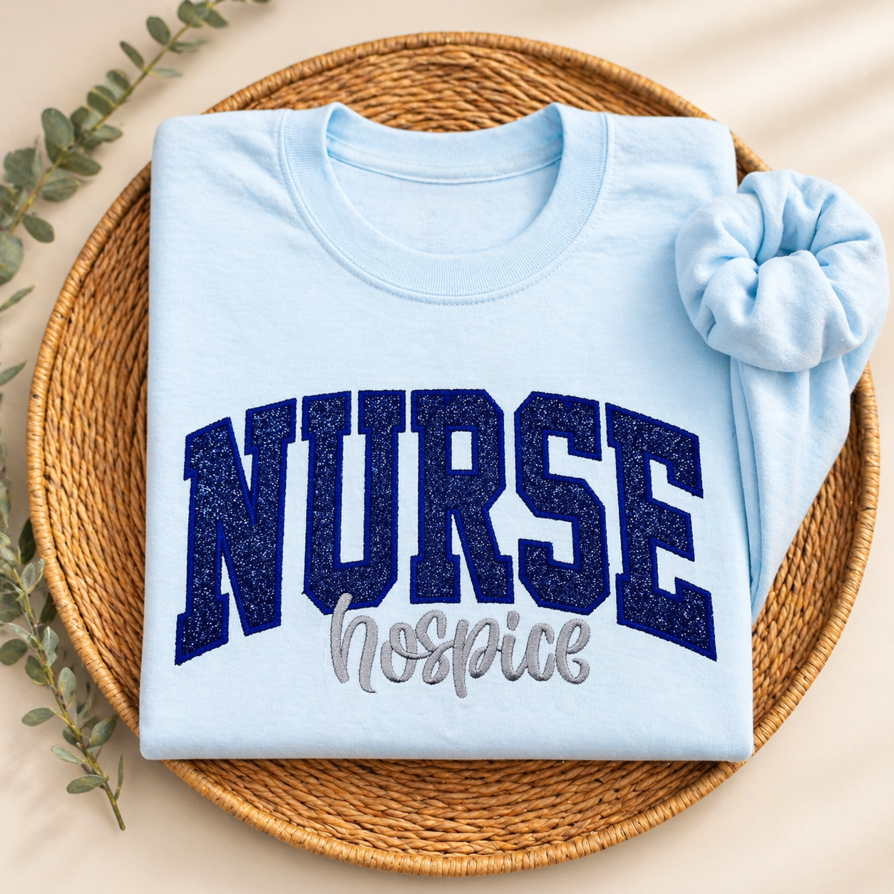 Light Blue Hospice Nurse - Navy Blue HTV - Embroidered