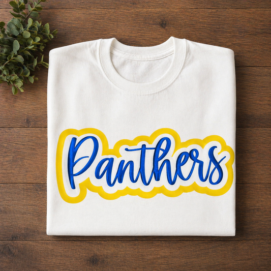 Panthers Puff Yellow Outline - White