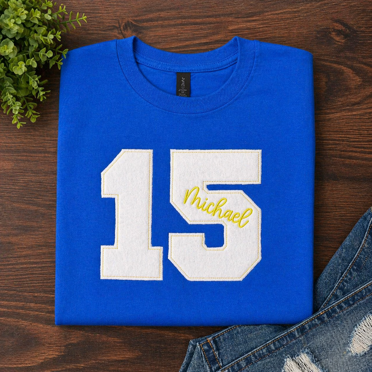 Jersey Number Raggy Embroidered & Personalized - Royal Blue Gildan Sweatshirt