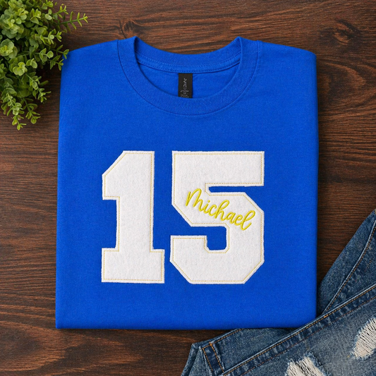Jersey Number Raggy Embroidered & Personalized - Royal Blue Gildan Sweatshirt