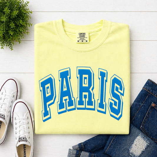 Neon Lemon Paris with Blue Puff