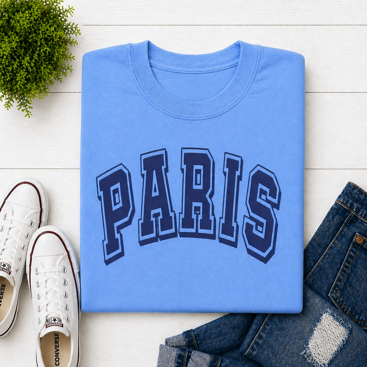 Carolina Blue Paris with Navy Puff