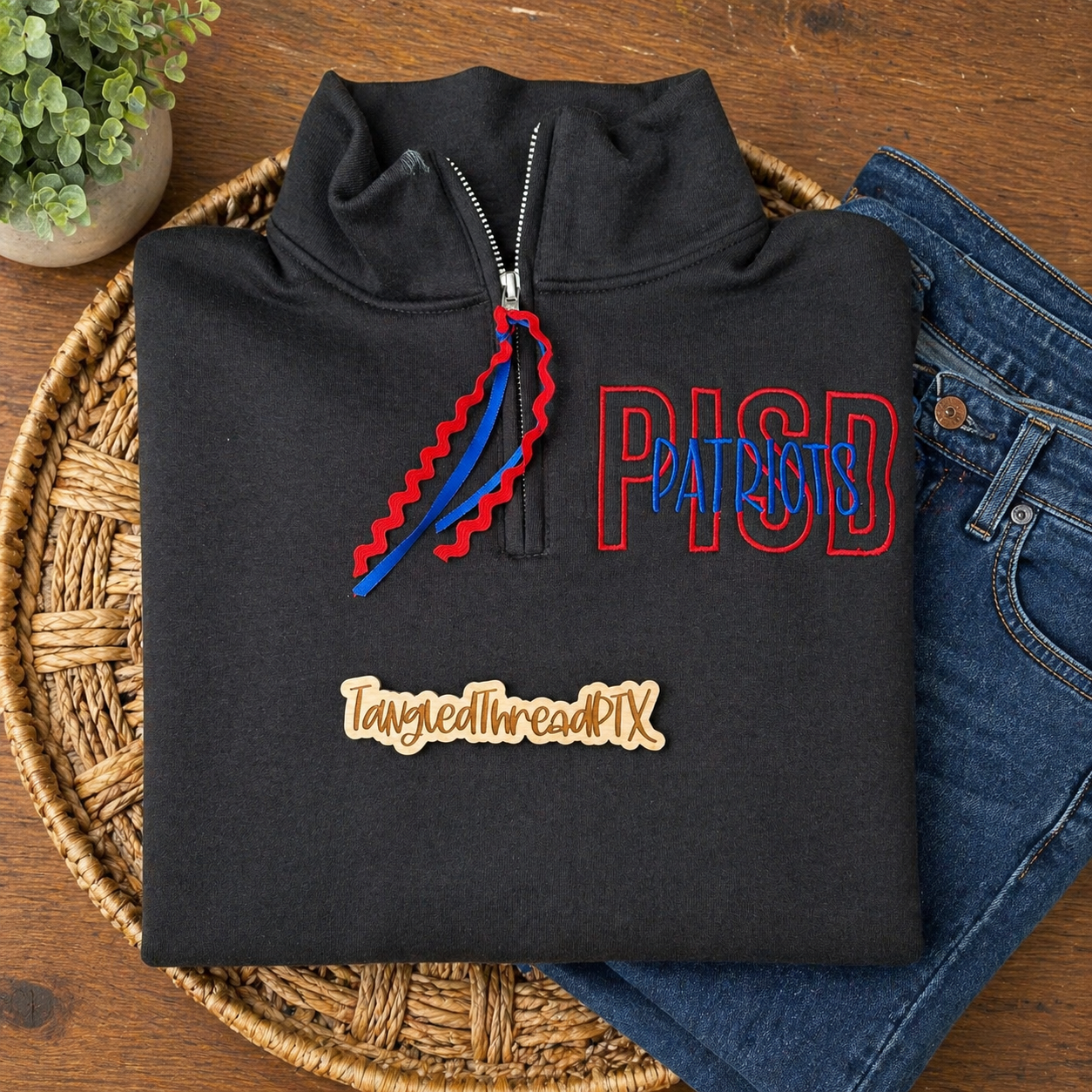 PISD / Patriots - Red Version - EMBROIDERED  - 1/4 quarter zip sweatshirt ￼