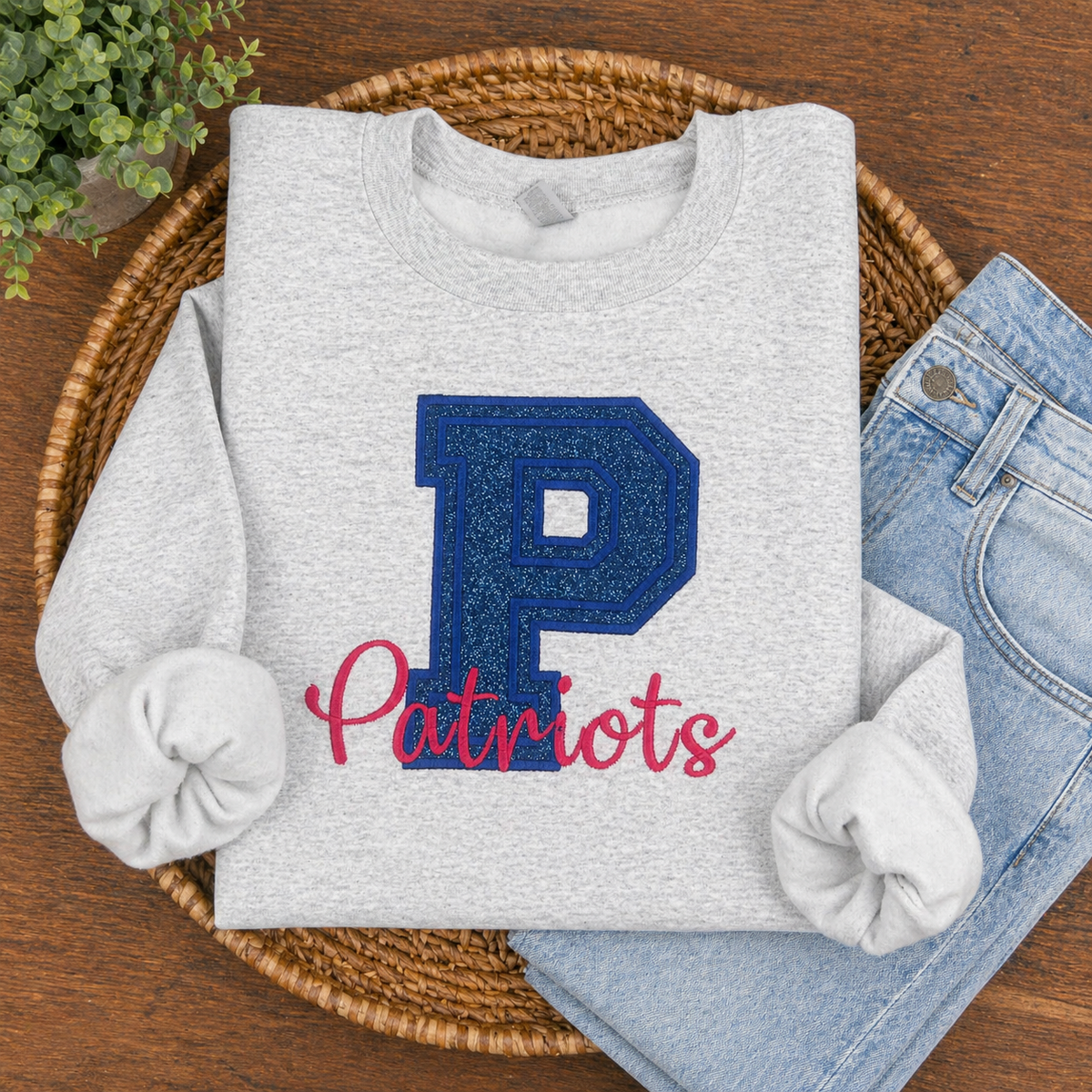 P Patriots - Ash Gray Sweatshirt - Embroidered