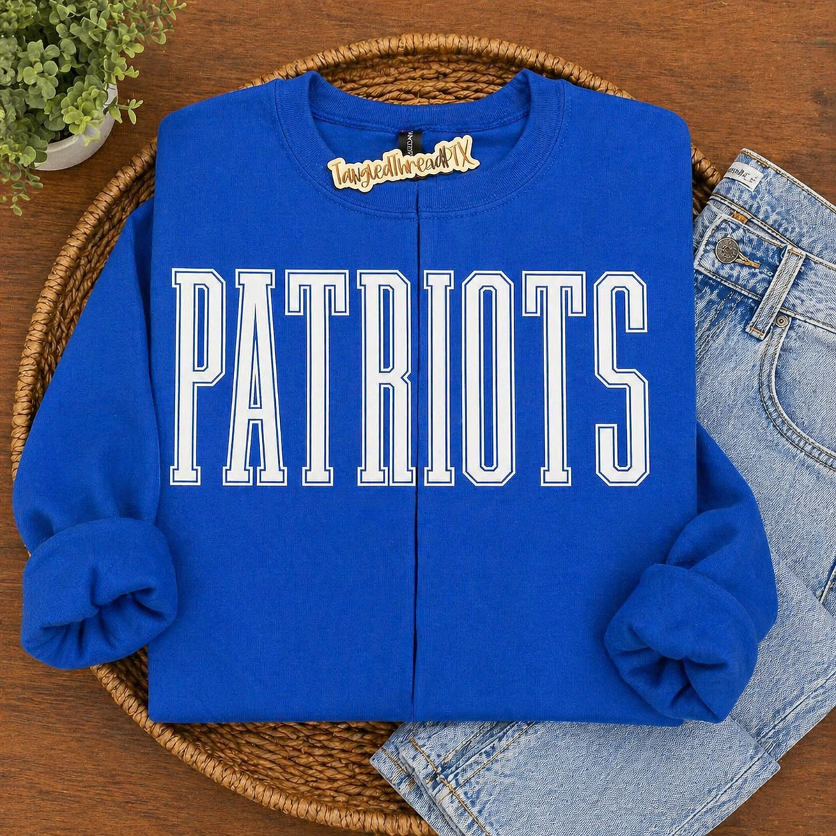 Royal Blue Patriots - Tall White Letters with White Outline