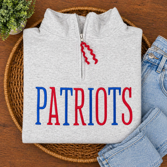 Patriots - Tall Letters - Alternating Thread Colors - 1/4 Zip - Embroidered