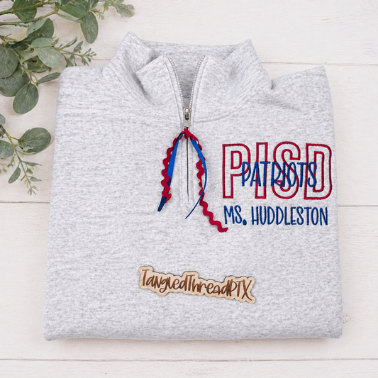 PISD Patriots - Red PISD & Personalized - 1/4 Zip Sweatshirt