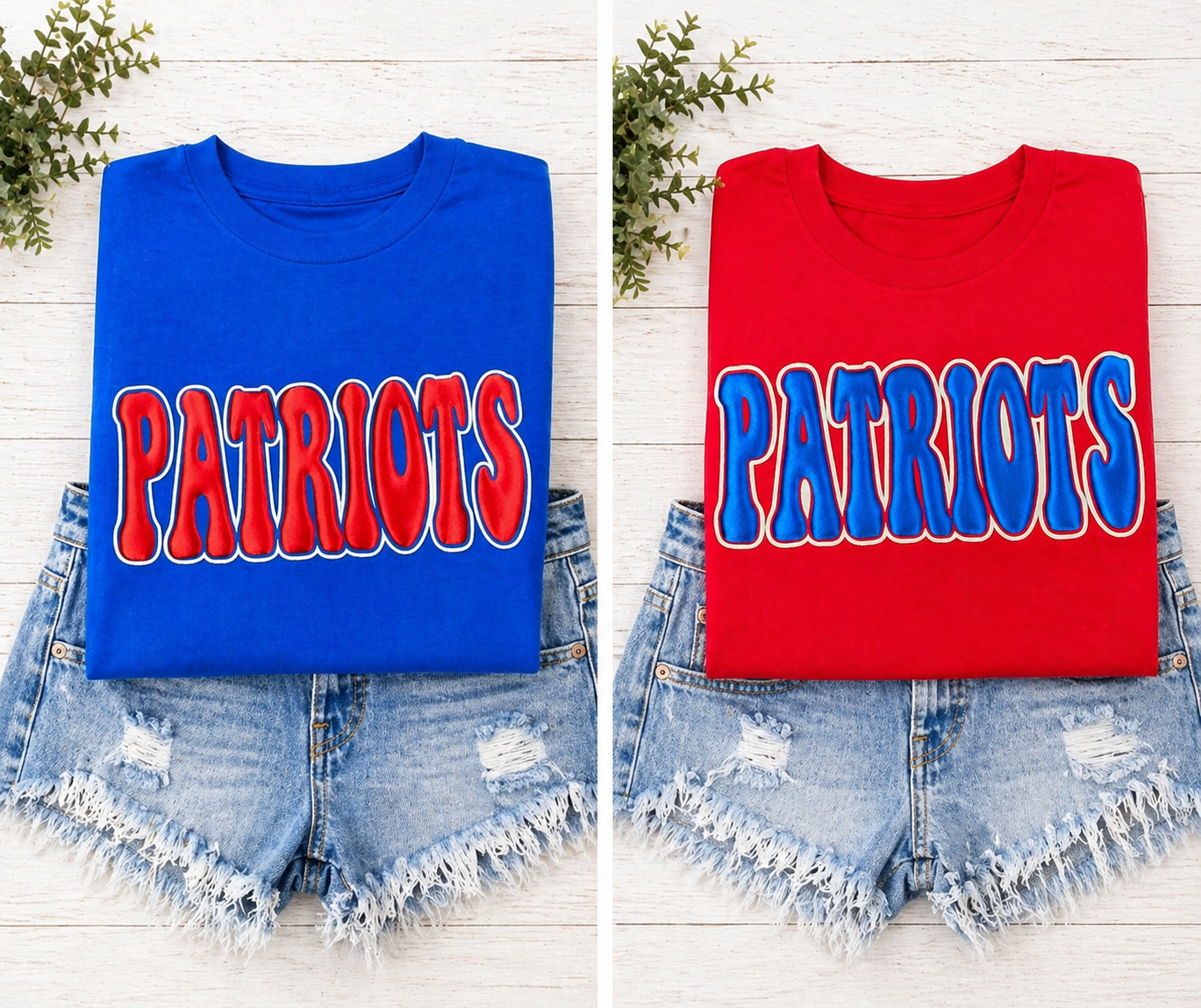 Patriots with Metallic Puff & White Glitter Outline