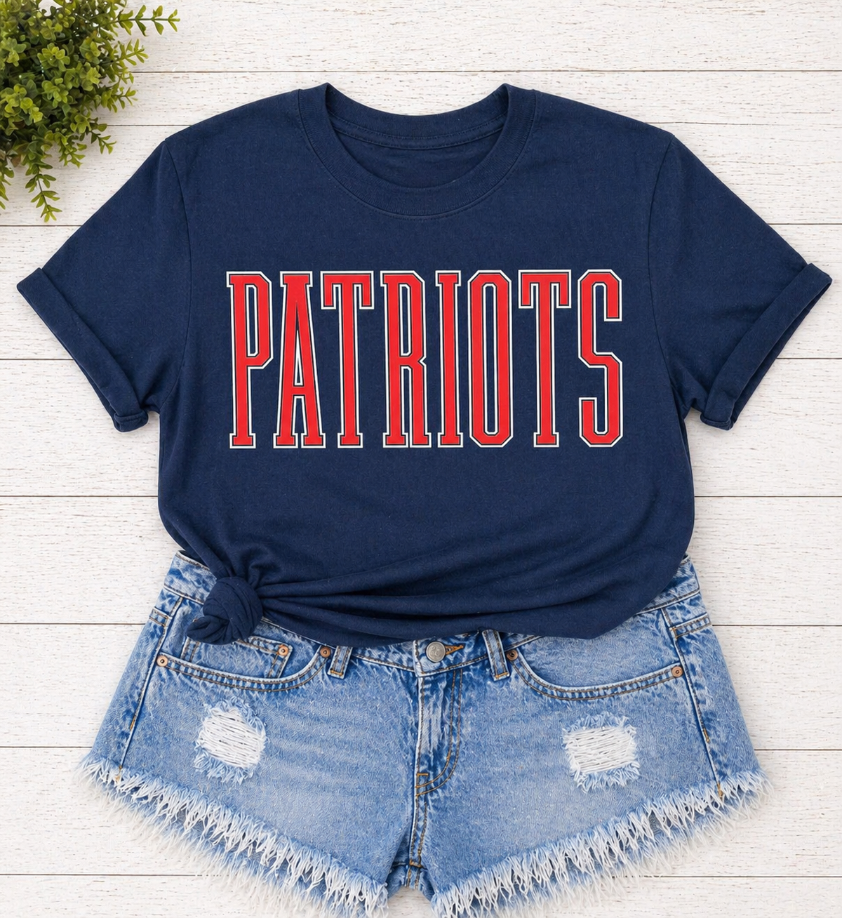 Navy Patriots - Tall Red  Letters with white outline