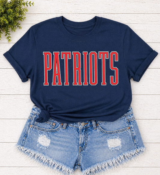 Navy Patriots - Tall Red  Letters with white outline