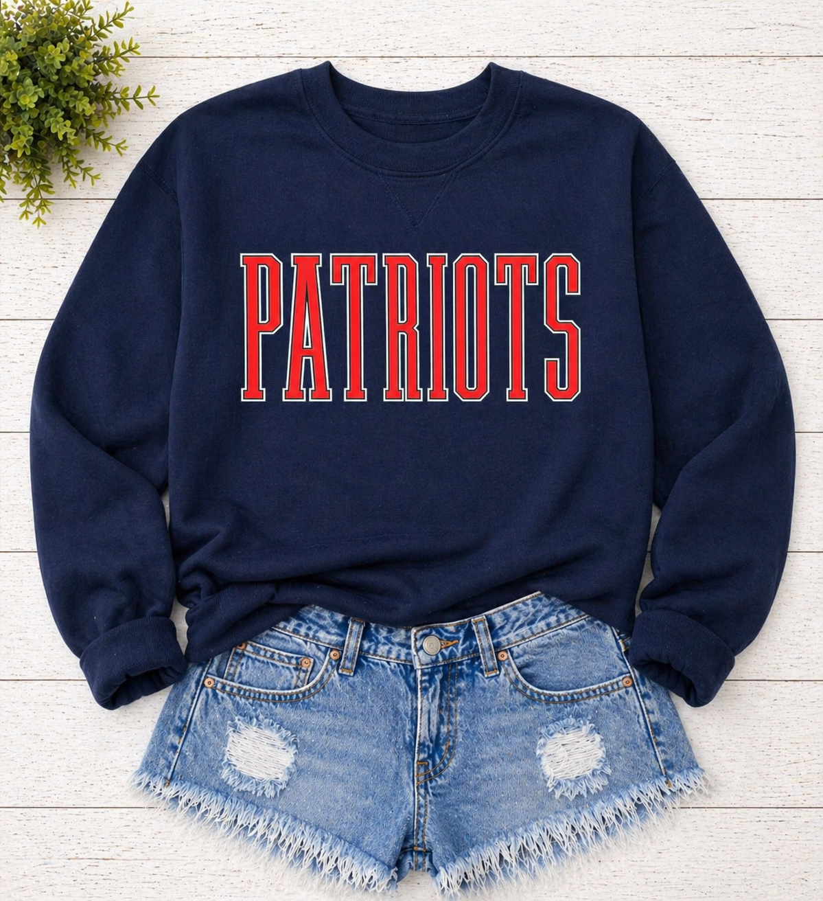 Navy Patriots - Tall Red  Letters with white outline