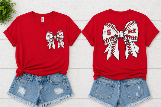 Red Baseball Bow - Personalized #