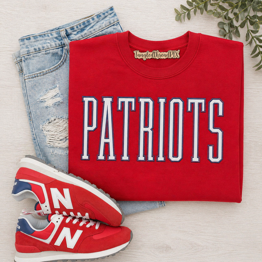 Red Patriots Tall Letters - White Letters with Royal Blue Outline