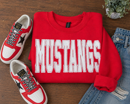 Red Raggy Mustangs - White Letters Red Stitching - Embroidered