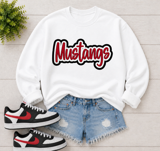 White Mustangs - Red Metallic Puff Black Glitter Outline