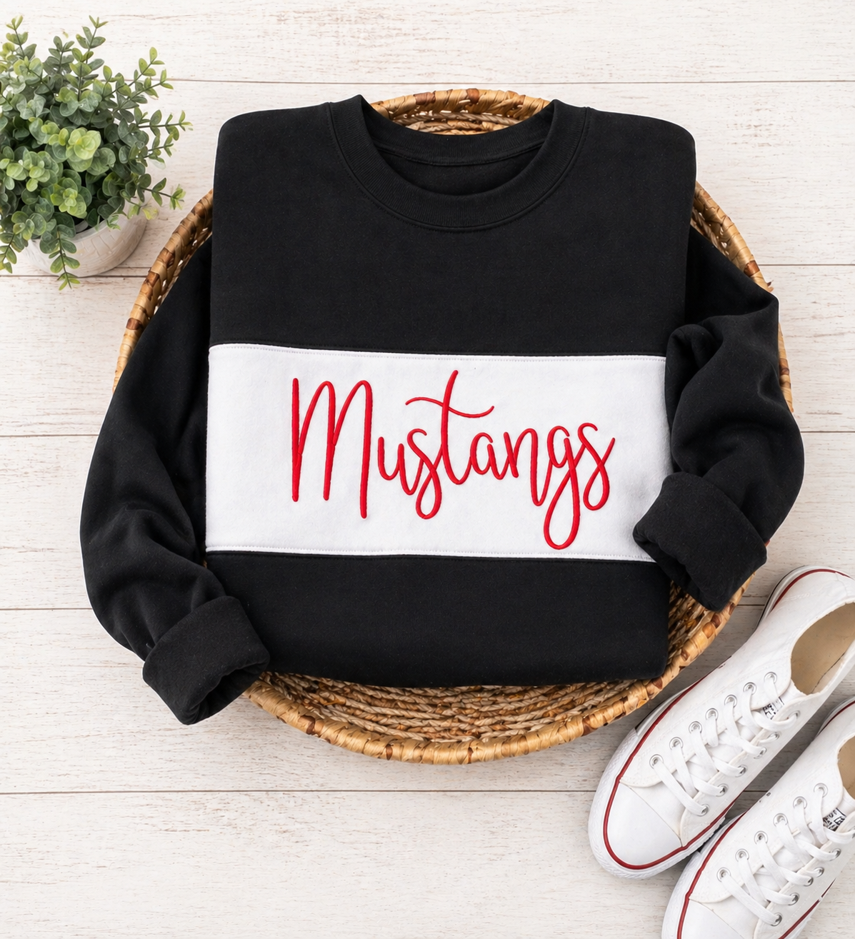 Black Color-block Sweatshirt - Embroidered