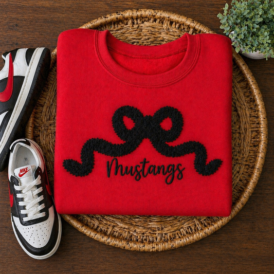 Red Mustangs - Black Chenille Bow - Embroidered