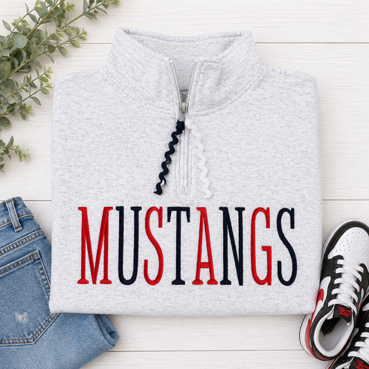 Mustangs Tall Alternating Letters - Embroiderd 1/4 Zip