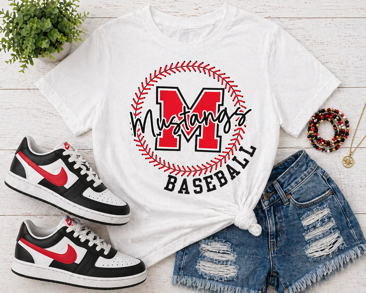 White Mustangs Baseball Stitches