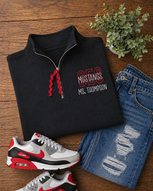 Black 1/4 Zip - Red CES - Personalized - Embroidered