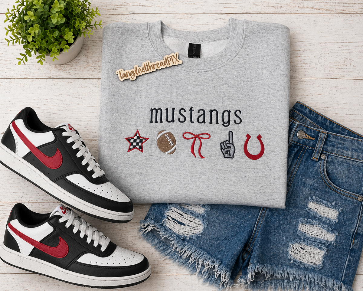 Sport Gray Mustang Football Icons - Embroidered