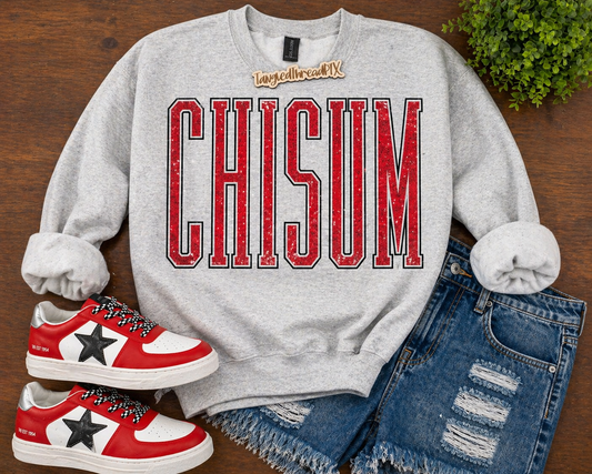 Ash Gray Tall Red Chisum Letters Black Outline