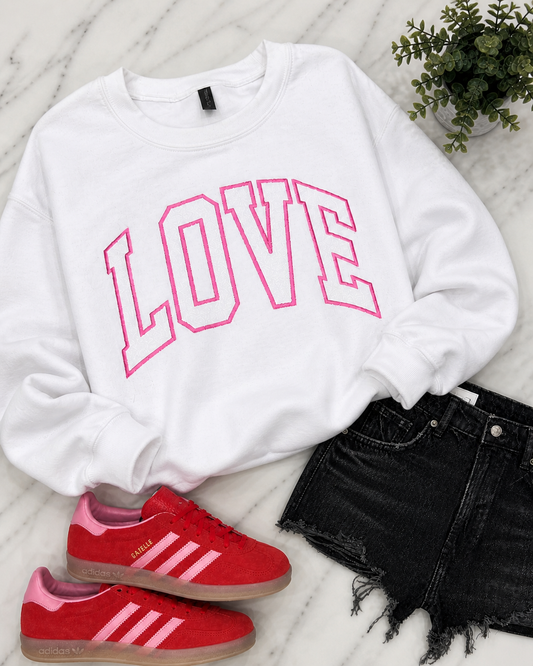 White Love Pink Thread - Embroidered