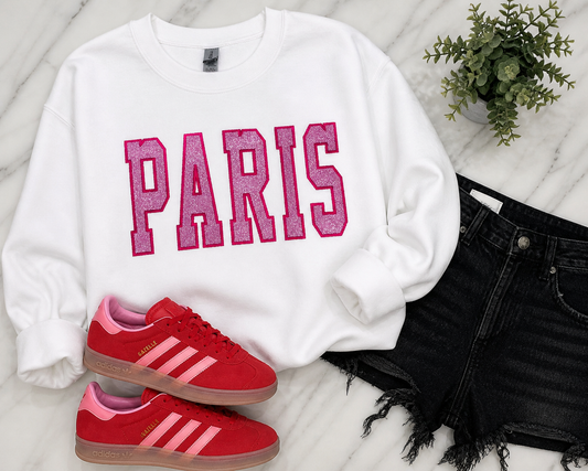 White PARIS - Pink On Pink Embroidered