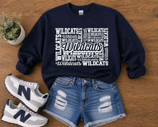 Navy Wildcats On Repeat in White