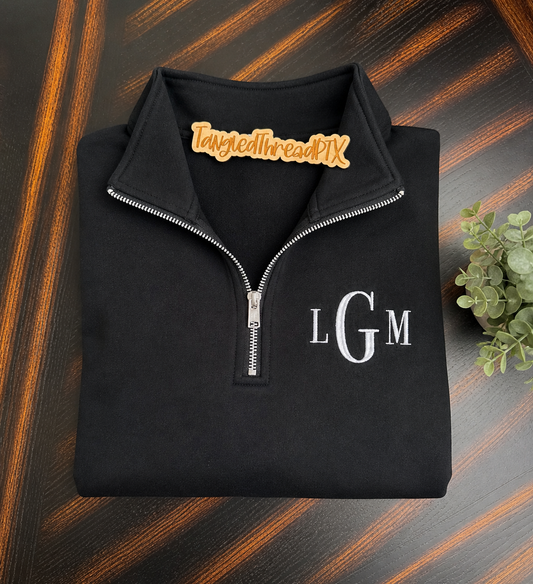 Black Monogrammed 1/4 Zip Sweatshirt
