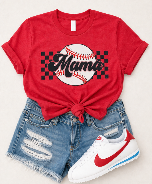 Red Checkered Mama Baseball