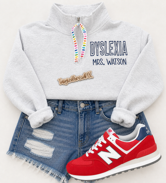 Ash Gray - 1/4 Zip Sweatshirts-Dyslexia & Personalized - Embroidered