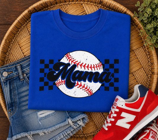 Royal Blue Checkered Mama Baseball