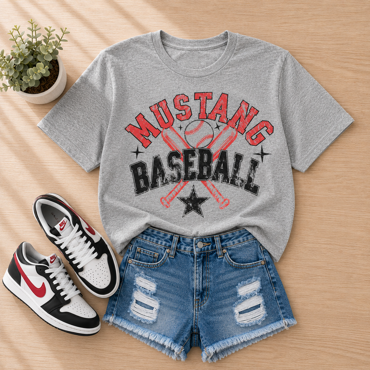 Sport Gray Distressed Mustang Baseball