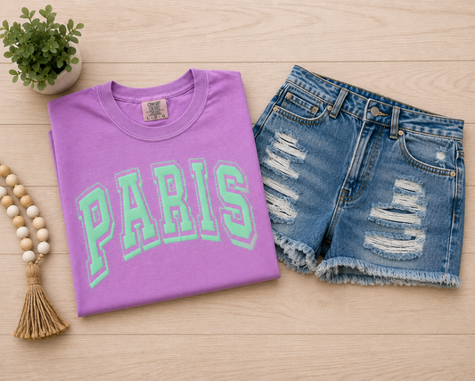 Neon Violet  Paris with Mint Green Puff
