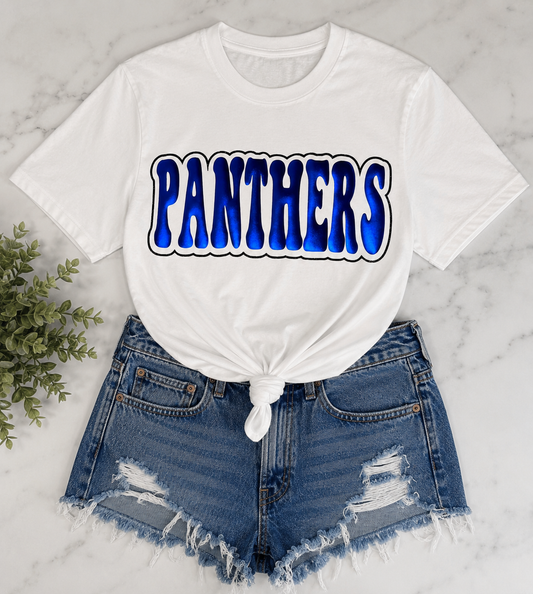 Panthers - Royal Blue Metallic Puff with Black Glitter Outline