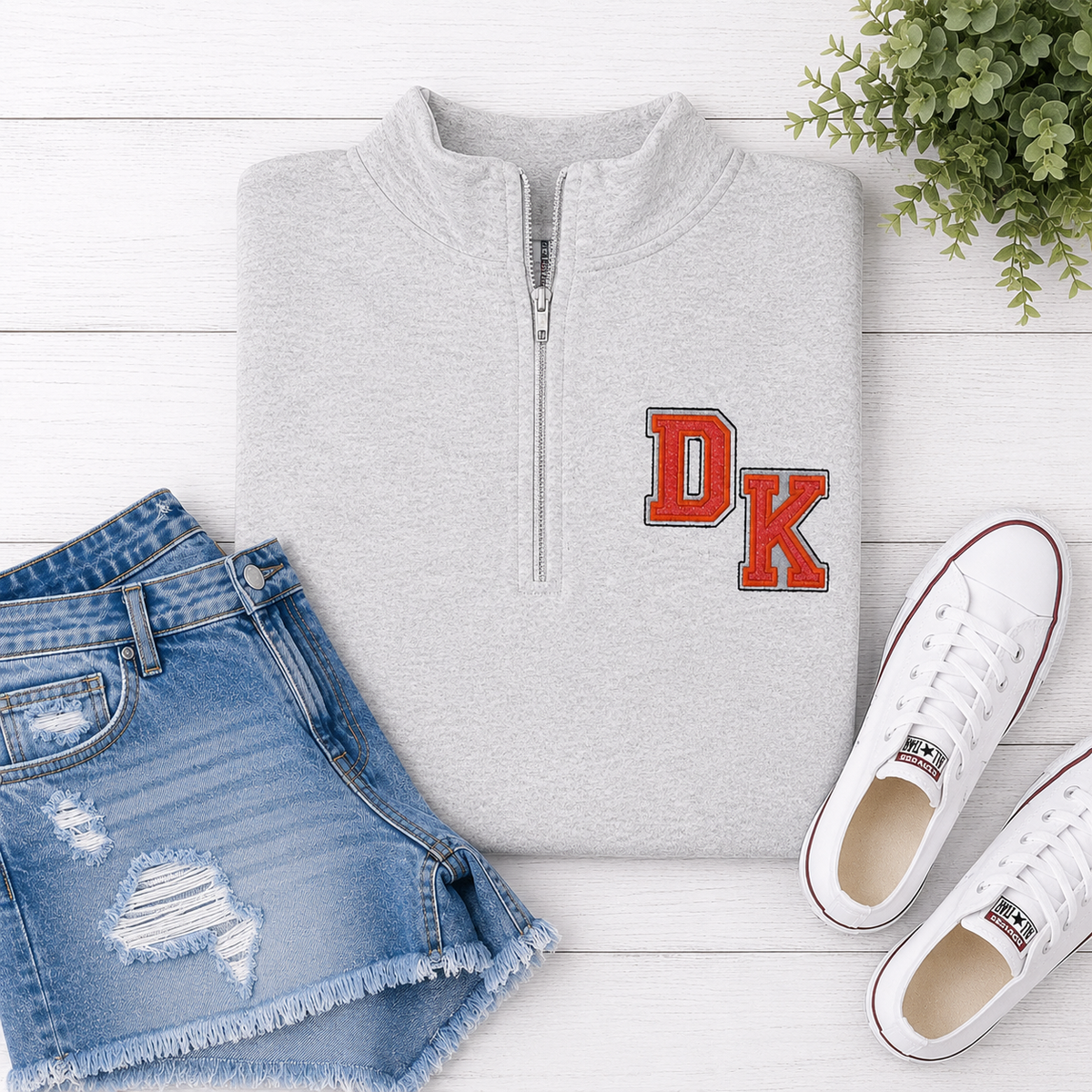 DK Dekalb Embroidered Quartered Zip - Ash Gray