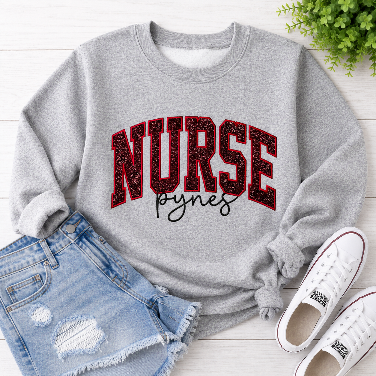 Arched Personalized Nurse Sweatshirt-Embroidered