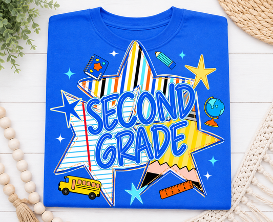 2nd Grade Back To School Stars - Blue or Orange